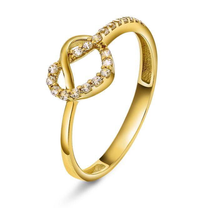 Hovedbilde Ring gult gull zirkonia hjerte 58206