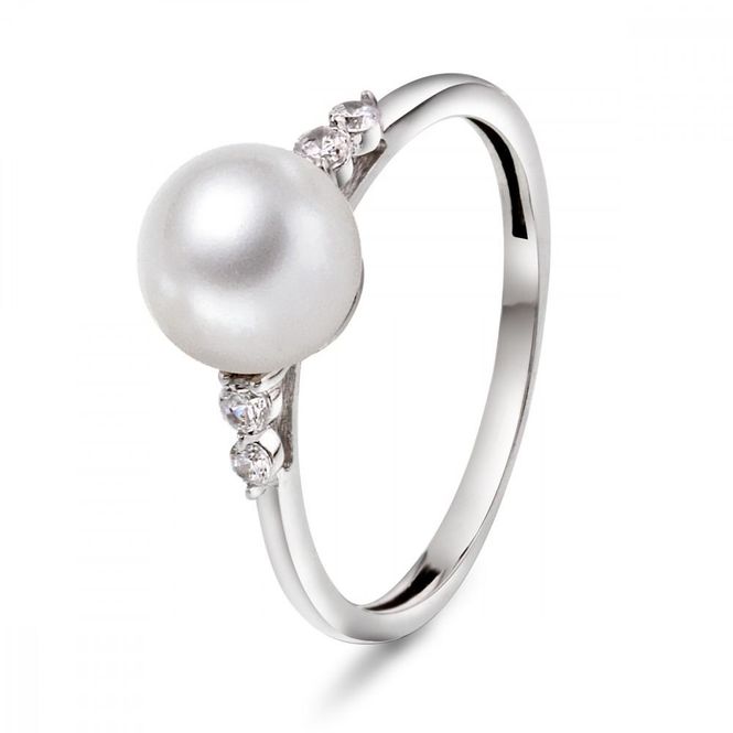 Hovedbilde Ring hvitt gull zirkonia og ferskvannsperle 50336