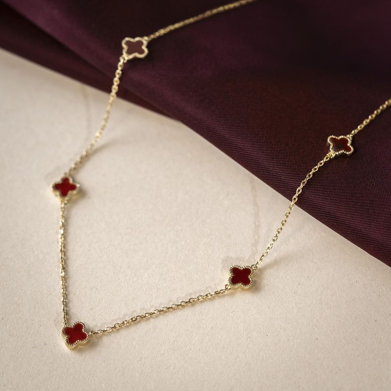 Kløver smykke sølv dyp rød 992441