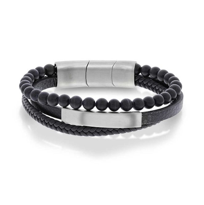 Hovedbilde Armbånd stål/skinn sort 972512
