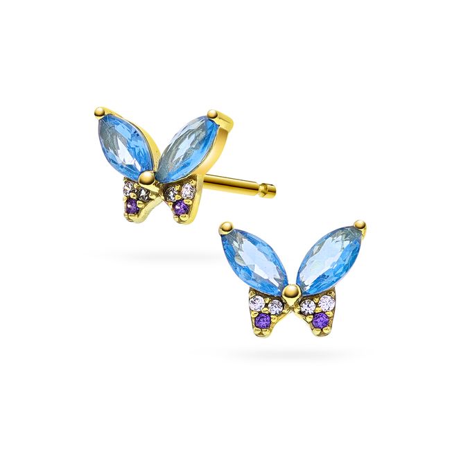 Hovedbilde Øredobber forgylt sølv blå zirkonia sommerfugl 25467 