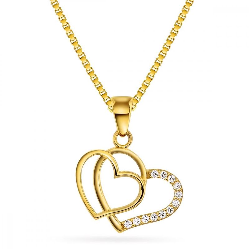 Anheng med doble hjerter gult gull 52852