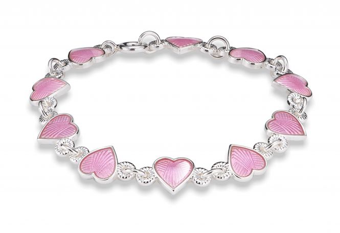 Hovedbilde Helarmbånd i sølv - Rosa  hjerter 22201