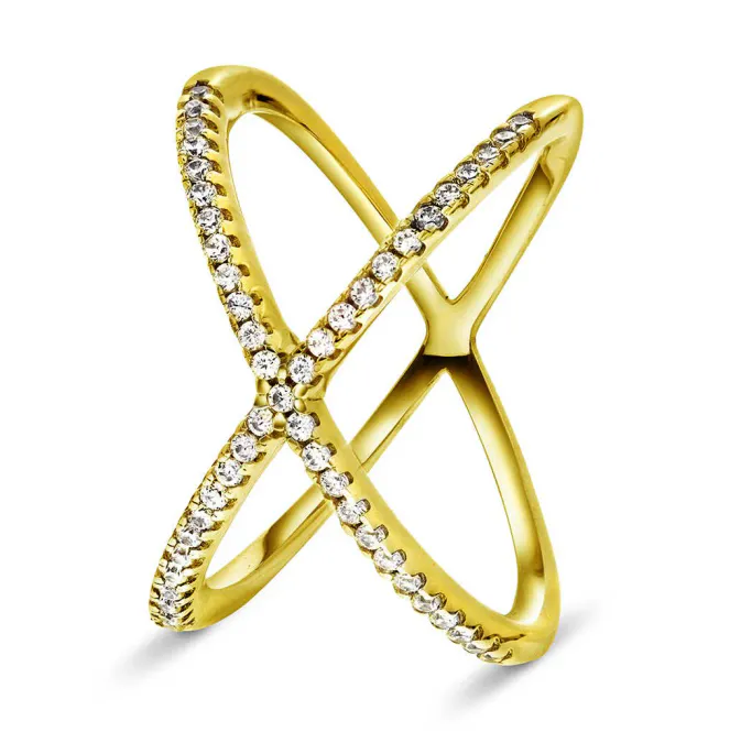 Hovedbilde X-ring forgylt sølv med zirkonia 991873