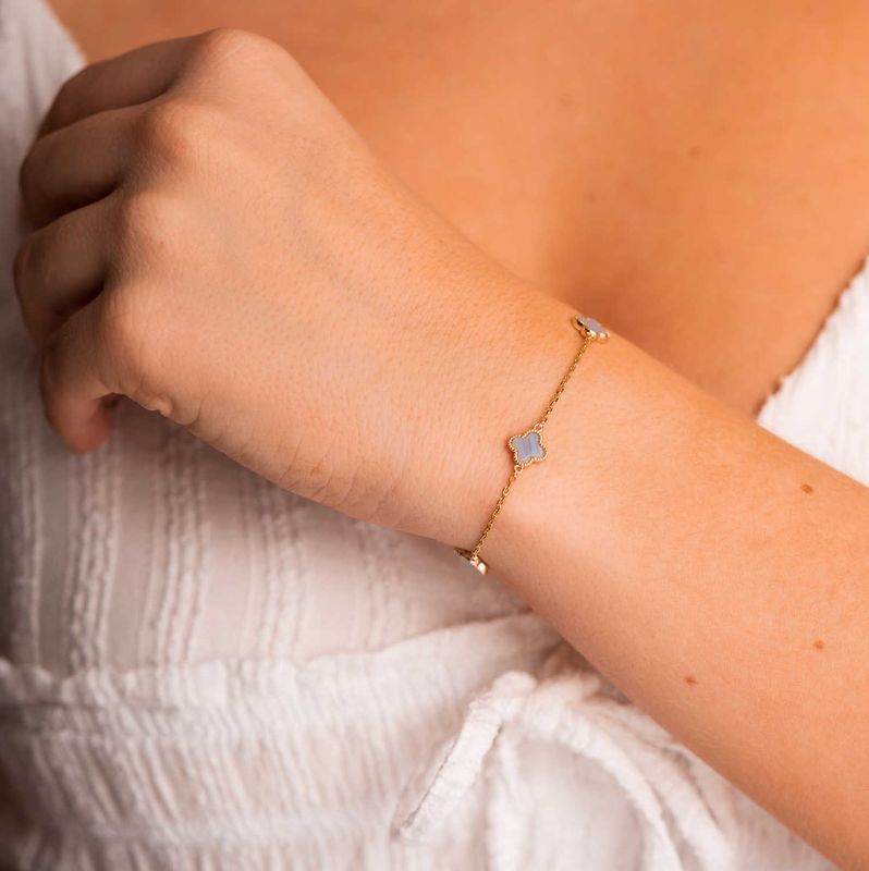 Kløver armbånd i sølv lyseblå 992256