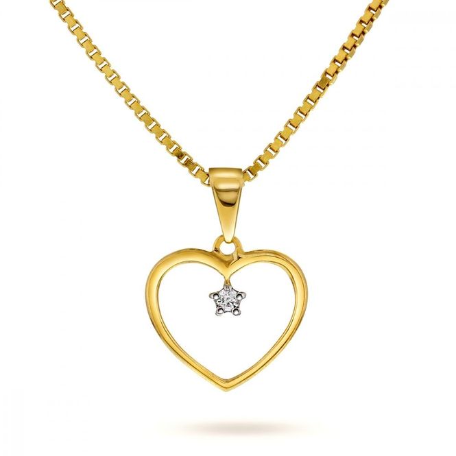 Hovedbilde Anheng gull hjerte diamant 0,02 ct 52685